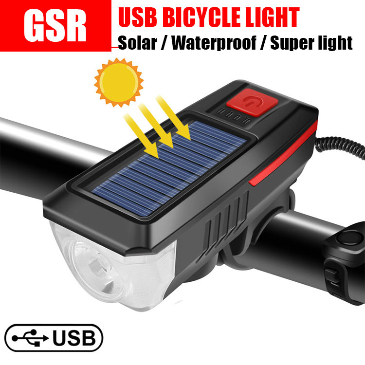 solar bike light USB charging horn light night riding lighting mountain bike front light