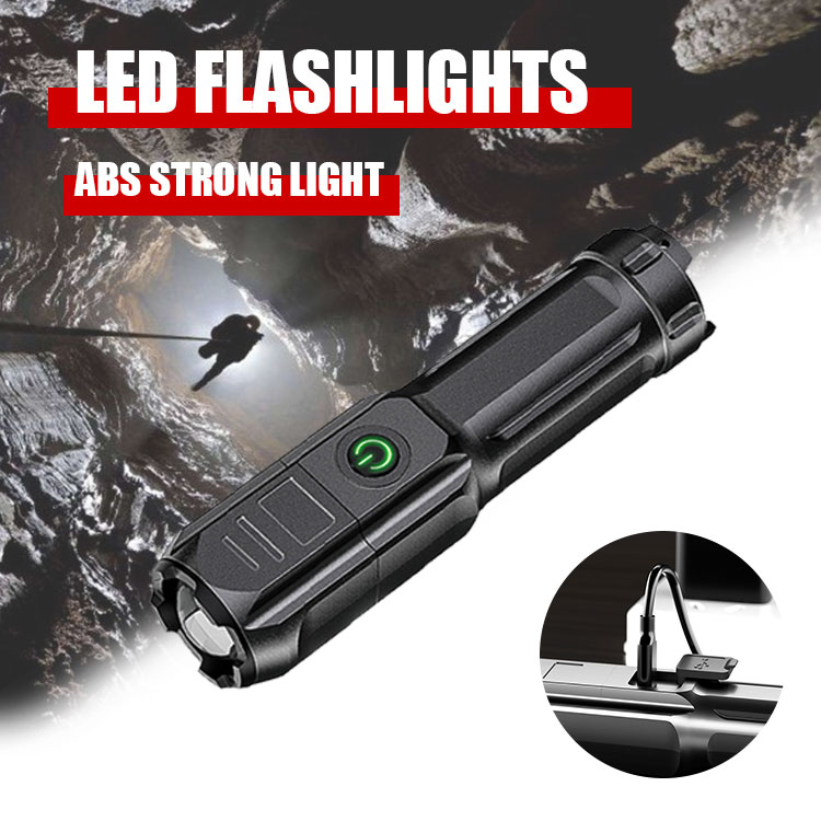 Super Bright ABS Strong Light Focusing Led Flashlight Outdoor Portable Home Built-in Battery Rechargeable Multi-function Torch