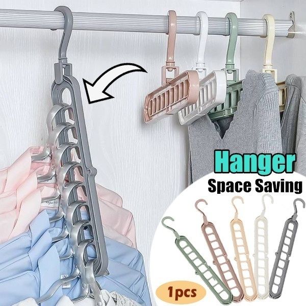 1PC 9-hole Space Saving Hanger 360 Rotating Magic Hanger Multi-function Folding Magic Hanger Wardrobe Drying Clothes Clothes Storage