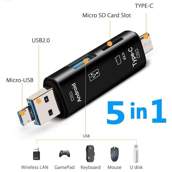 5 In 1 Multifunction Usb Type C/Usb /Micro Usb/Tf Memory Card Reader OTG Card Reader Adapter,card reader adapter,otgcardreader,memorycardreader,usb card reader,multifunctional,otg,otg card reader,otgadapter,carcreader,tf card adapter,usb otg adapter,card adapter,otgusb,otg adapter,storage card,us
