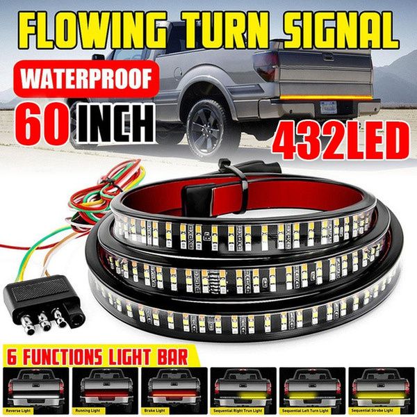 Waterproof 6 Modes 432 LED Truck Strip Tailgate Light Bar 3Row Reverse Brake Signal Tail 60inchs