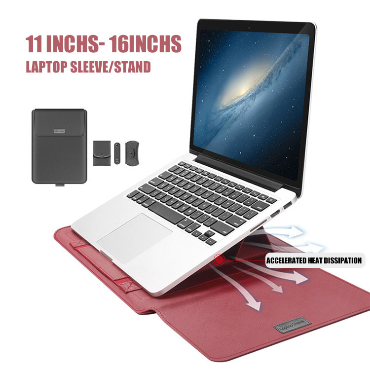 Laptop Sleeve Bag 4 in 1 Laptop Stand Case with Cable Strap & Mouse Pad Pouch for MacBook Air 13 Huawei Matebook 14 15 Cover 15.4/15.6/16.1 inches