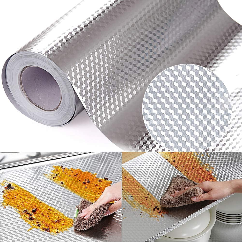 Kitchen Backsplash Sticker Kitchen Oil-Proof Sticker Wallpaper Kitchen Self-Adhesive Aluminum Foil Sticker Suitable for Cabinet Countertops and Drawer Lined Shelves