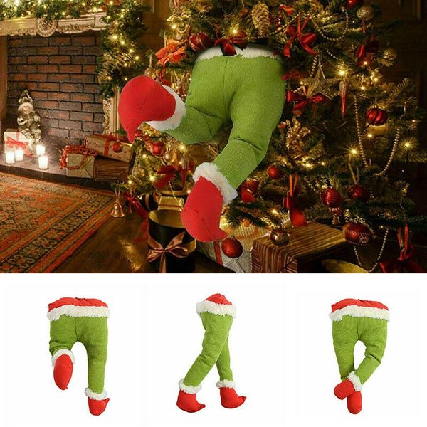 Christmas Thief Wreath Plush Toy Doll Grinch Xmas Legs for Front Door Stealing Your Ornaments Tree Decor
