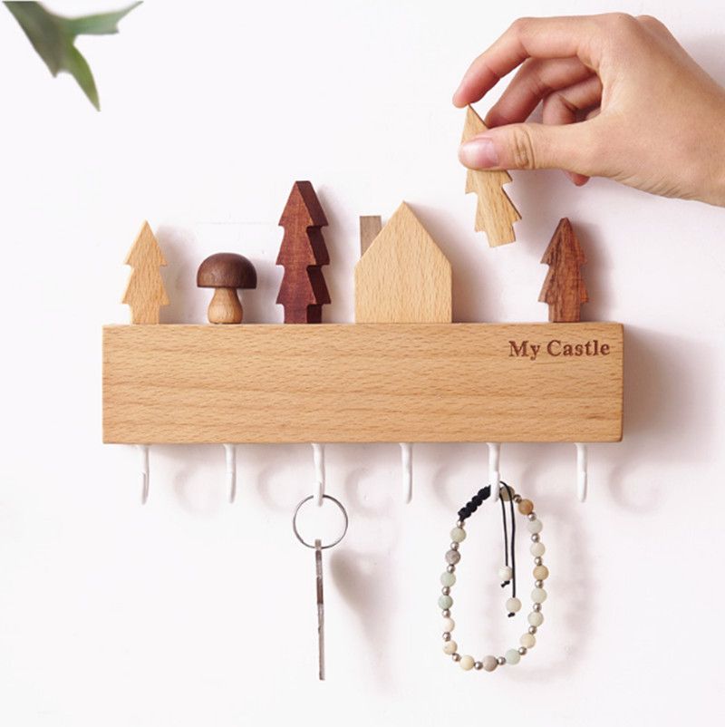 Mounted Black White Wood Key Rack Home Storage Wall Hanging Key Holder Entrance Key Hanger Home Decor