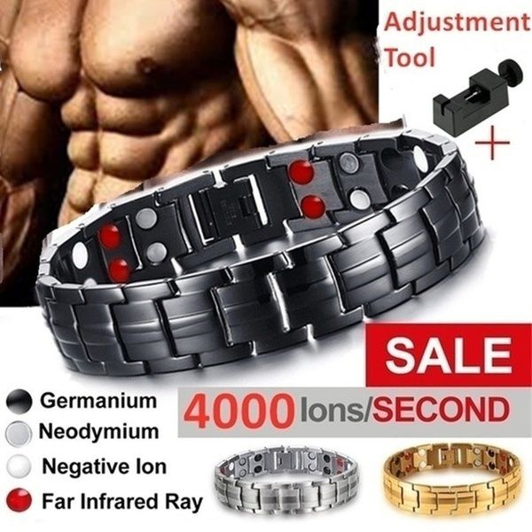Men's Sports Energy Magnetic Bracelet 316L Stainless Steel Health Care Magnetic Therapy Anti-radiation Watchband Buckle Bracelet Men's Fashion Accessories + Adjustable Disassembly Tools