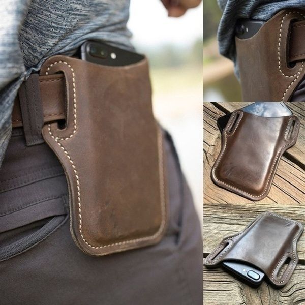 Upgrade New Cellphone Bum Bags Belt Loop Holster Case Outdoor Edc Cowboy Leather Purse Phone Wallet Vintage Pack Belt Clip Protective Sheath Belt Bag Waist Bag not include belt