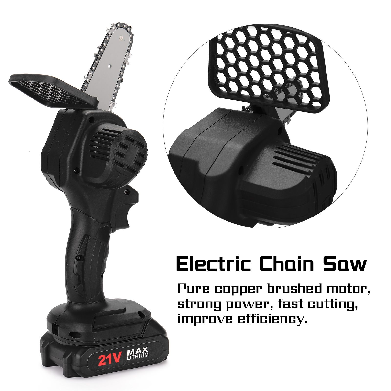 High-quality Electric Saws Rechargeable Multi-function Single-handed Carpentry Chainsaw Chainsaw Lumbering Mini Garden Drawing Electric Chain Saw with A Battery and A Charger