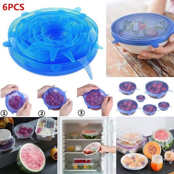 6pcs/set Reusable Stretch Silicone Food Wraps Kitchen Food Fresh Keeping Sealed Lids
