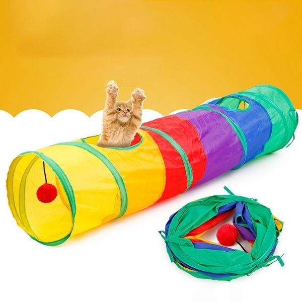 Funny Pet Tunnel Cat Play Rainbown Tunnel Brown Foldable 2 Holes Cat Tunnel Kitten Toy Bulk Toys Rabbit Tunnel Cat Cave