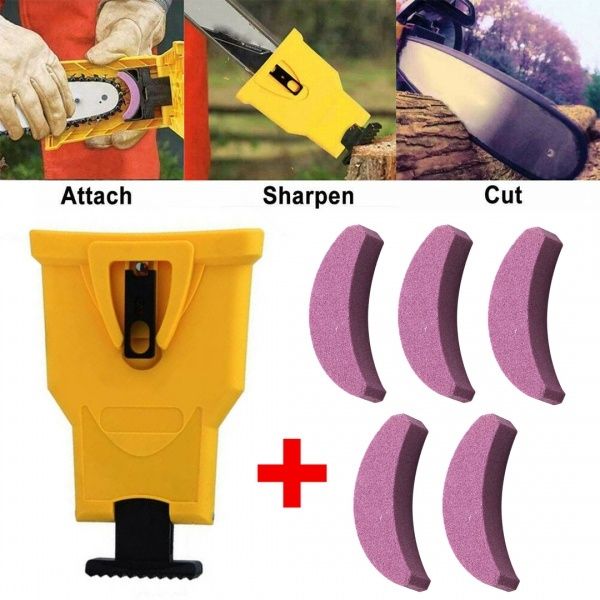 1 set Yellow Woodworking Chainsaw Teeth Sharpener & 5pcs Sharpening Stone