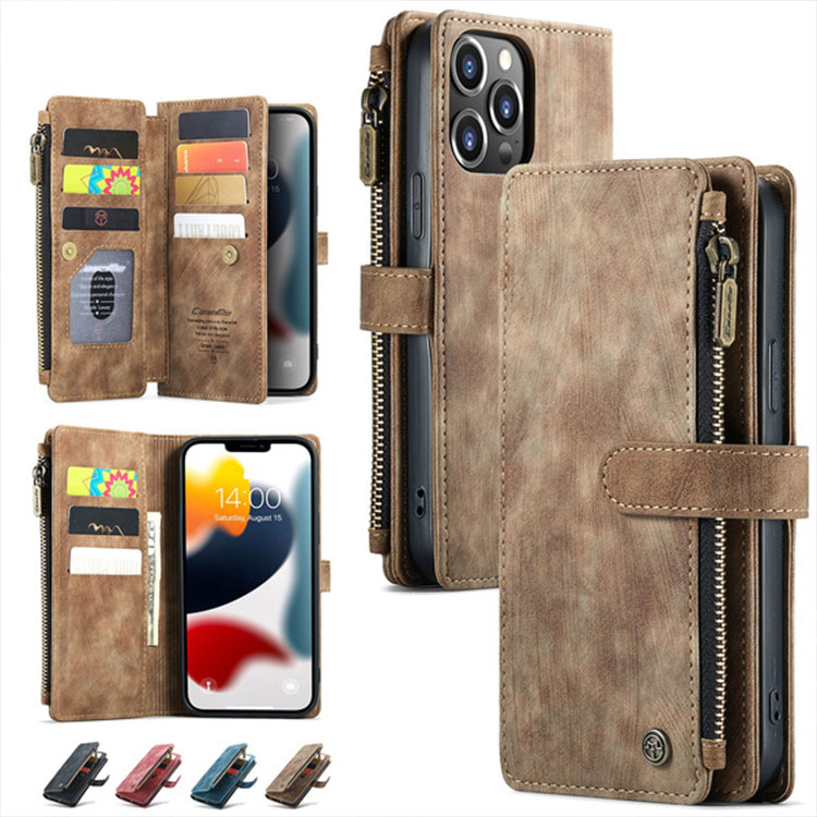 Retro Zipper Purse Flip Wallet Card Slots Leather Case