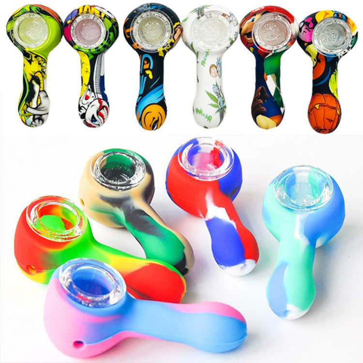 3.0 Inch Random Color Silicone Hand Pipe with glass bowl silicone pipe Multi Colors Portable Smoking Pipe Mini Tobacco Pipe
