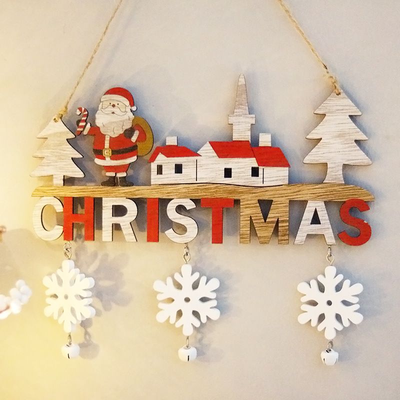 Wooden Christmas Door Ornaments New Year Wooden Door Hanging Sign 2022 Christmas Pendant Doll Christmas Decorations For Home