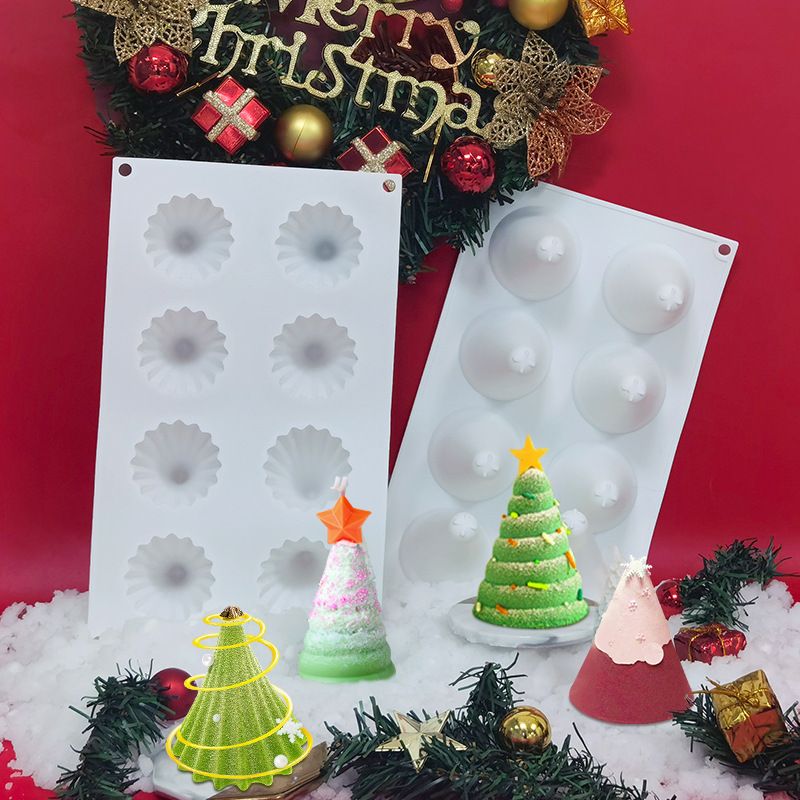New 8 Cavity Christmas Tree Shaped Silicone Cake Mold Cookies 3D DIY Handmade kitchen Baking Tools Decorating Mousse Mould