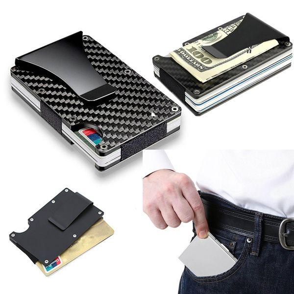 RFID Blocking Metal Wallet Minimalist Wallets Credit Card Holders Money Clip Charm Men