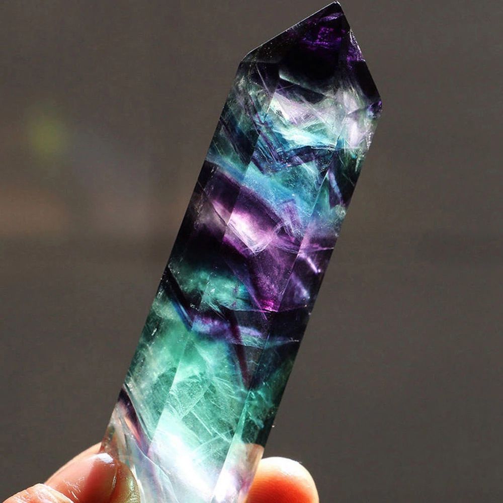 Natural Fluorite Amethyst Point Crystal Quartz Healing Wand Stone