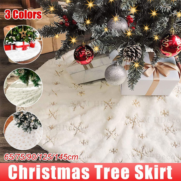 Christmas Tree Decor Snowflake White Christmas Tree Skirt Fur Skirt For Xmas Decorations Xmas Christmas Decorations For Home