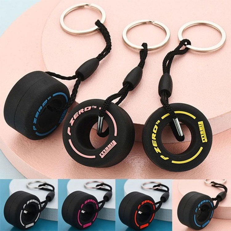 Creative F1 Tire Keychain Rubber Small Tire Pendant Car Decoration Auto Accessories Gift