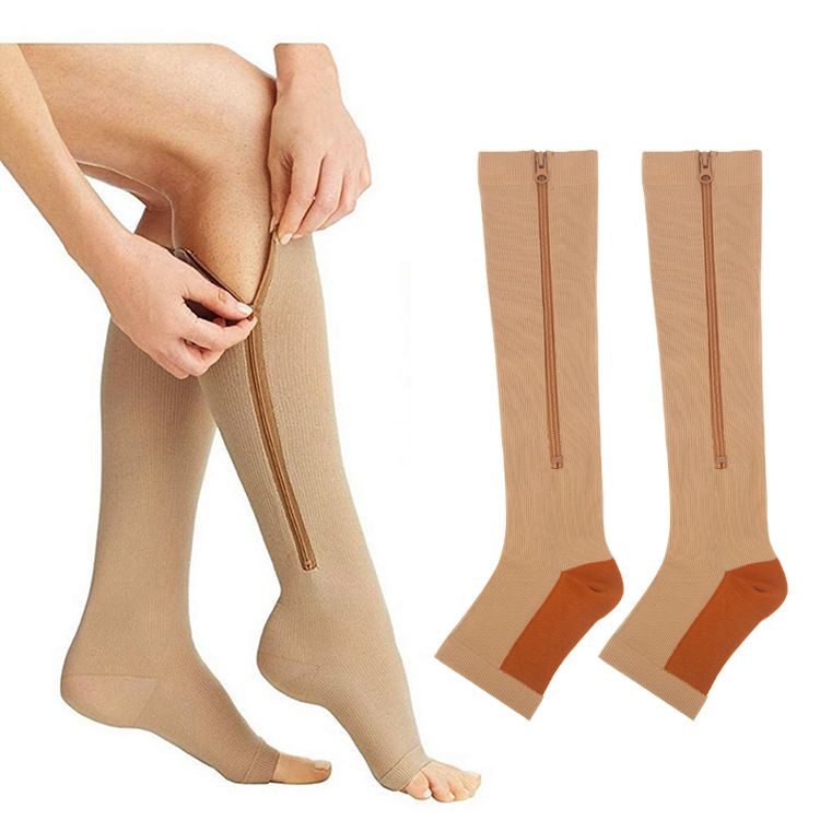 Compression Socks New Compression Zip Sox Socks Stretchy Leg Support Unisex Open Toe Knee Stockings