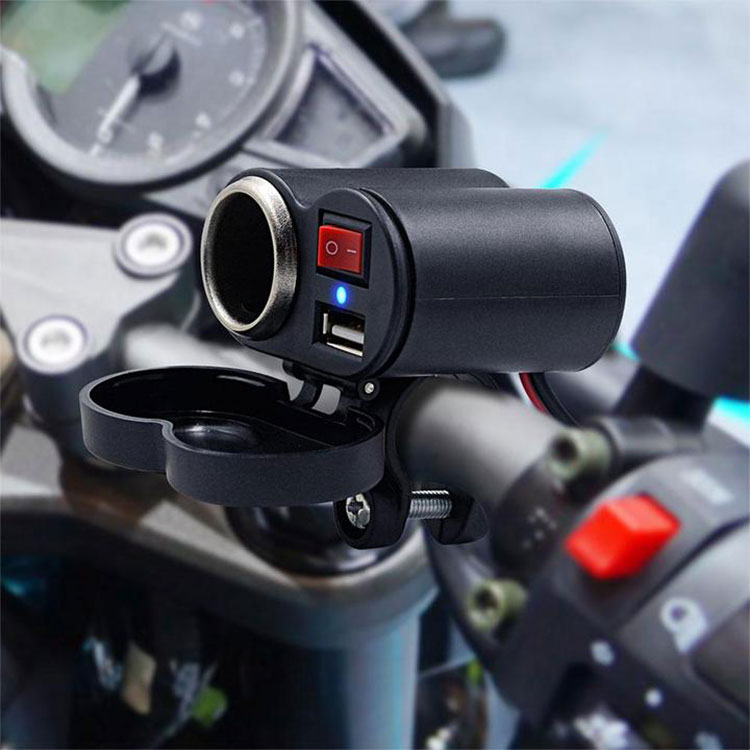 Motorcycle 2A USB Charger Cigarette Lighter Socket Outlet Waterproof Motorbike Handlebar Power Adapter with Switch