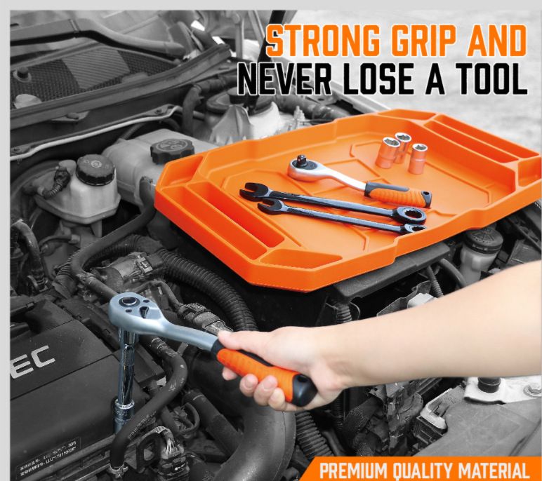 Automotive Non-slip Flexible Silicone Storage Tool Tray Car repair tool storage box Auto Strong Magnetic Tray Mat Wall Mounted