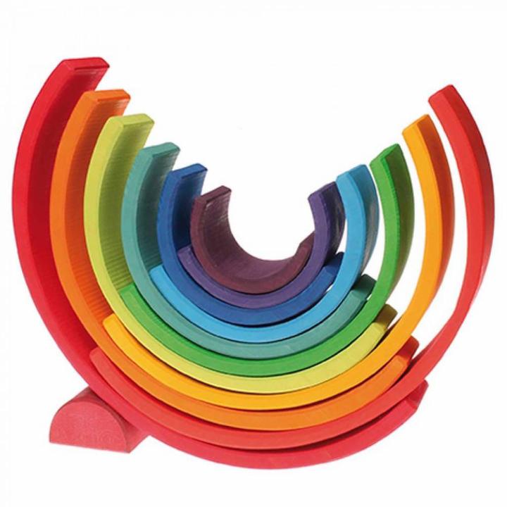 Large 12 Pieces Rainbow Stacker Nesting Puzzle Toys Tunnel Stacking Game Montessori Toys Baby Wooden Building Blocks Toddler Toy