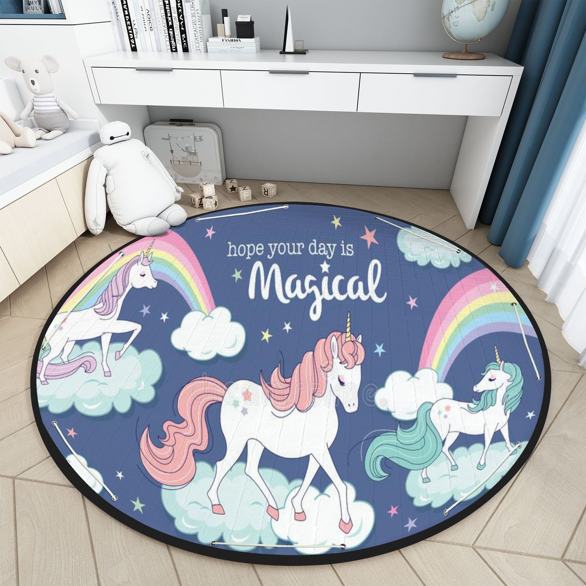Baby Play Mat Round Crawling Cushion Foldable Toy Storage Pad With Drawstring Quilted Game Carpet Washable Kids Picnic Mat
