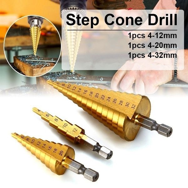 4-12/20/32mm HSS Steel Large Step Cone Titanium Coated Metal Drill Bit Cut Tool Set Hole Cutter