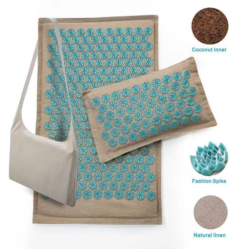 Acupressure Mat Massage Cushion Pillow Coconut Palm Linen Triangle Lotus Cushion Mat Back Foot Relaxation Stress Relief Shiatsu