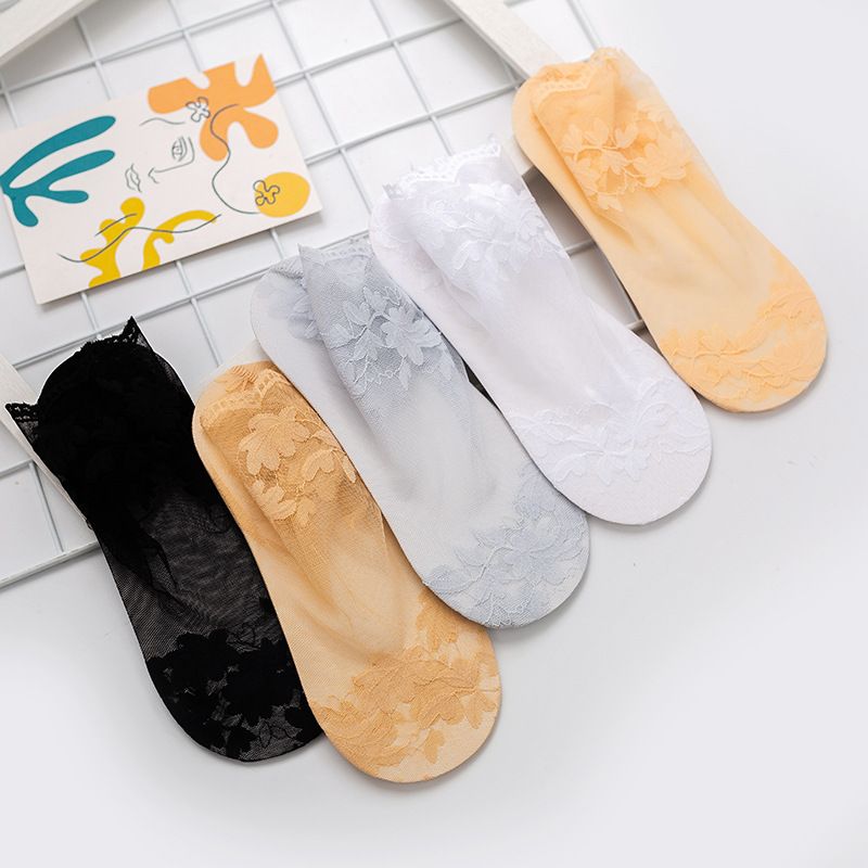 NEW Women Leaves Lace Invisible Socks Thin Ladies Lace Boat Socks Hollow Non-slip Shallow Socks Women