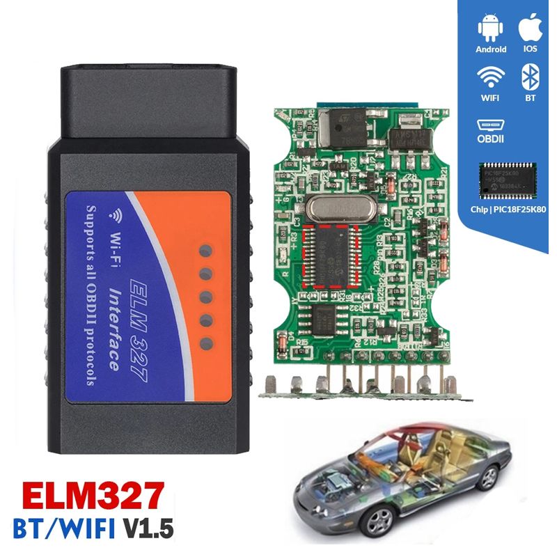 WIFI Bluetooth ELM327 Scanner Wireless OBD2 Auto Scanner Adapter WIFI Scanner Scan Tool for IOS&Android V1.5 BHT