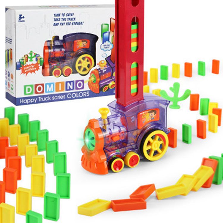 Kids Domino Train Car Set Sound Light Automatic Laying Domino Brick Colorful Dominoes Blocks Game Educational DIY Toy Gift