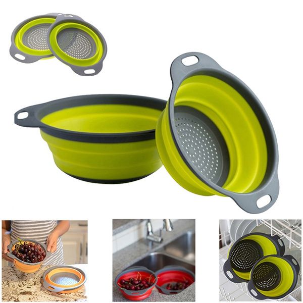 Kitchen Collapsible Silicone Colander Fruit Vegetable Strainer ( 1PCS / 1 Pair)