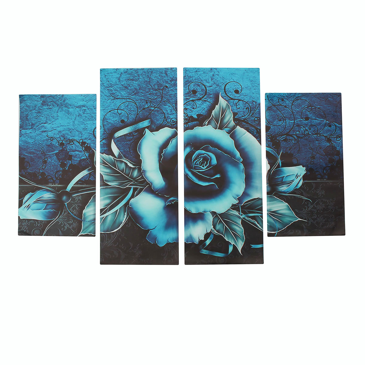 4 Pcs Wall Decorative Painting Teal Rose Floral Canvas Print Art Pictures Frameless Wall Hanging Decorations for Home Office