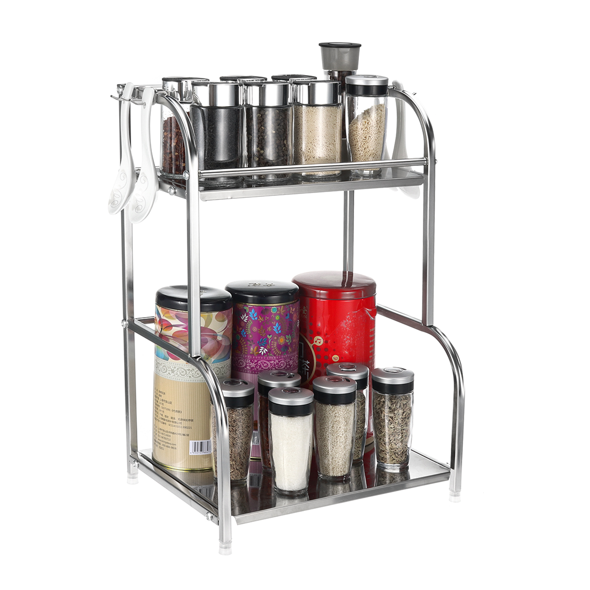 2-Tier Kitchen Storage Rack Spice Shelf Desktop Organizer Countertop Pantry Multipurpose Standing Rack Shelves