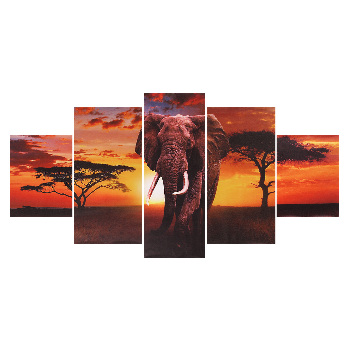 5Pcs Elephant Wall Decorative Paintings Canvas Print Art Pictures Frameless Wall Hanging Decor for Home Office