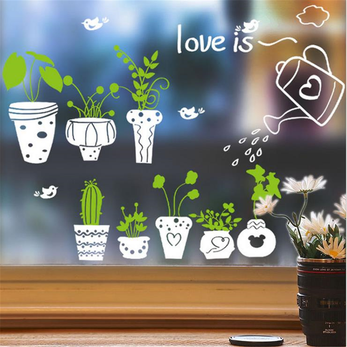 Wall Sticker Green Potteds Leaves Home Office Glass Decorations Wallpaper Poster Art Living Room Background Wall Decals