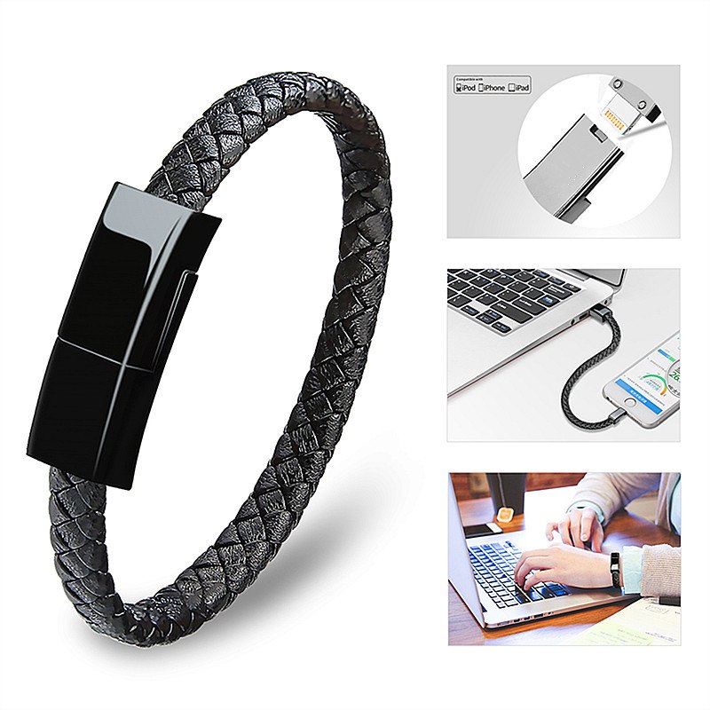 Compatible with Apple , Outdoor Portable Leather Mini USB Bracelet Charger Data Charging Cable