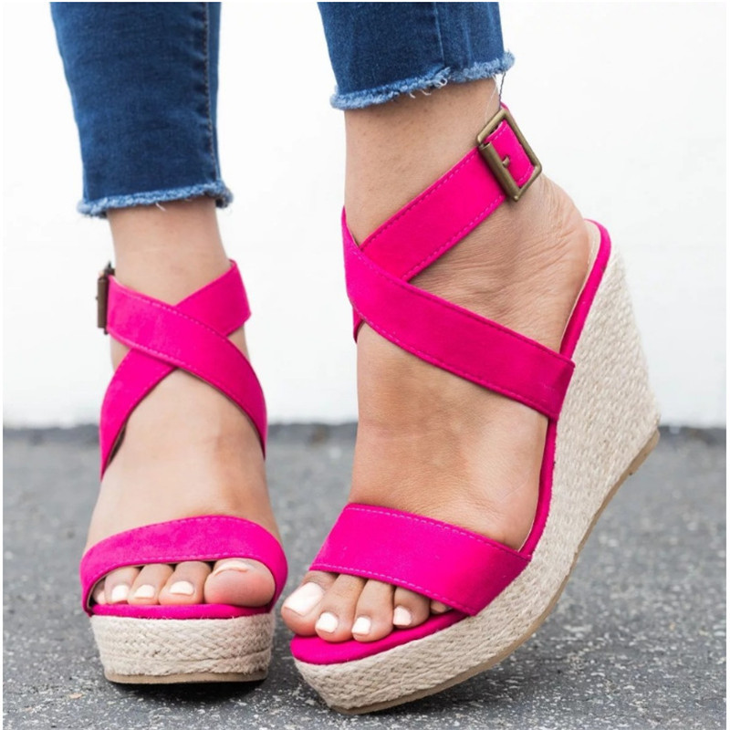 2021 summer Europe and the United States new AliExpress wish rope woven leopard wedge sandals female large size spot