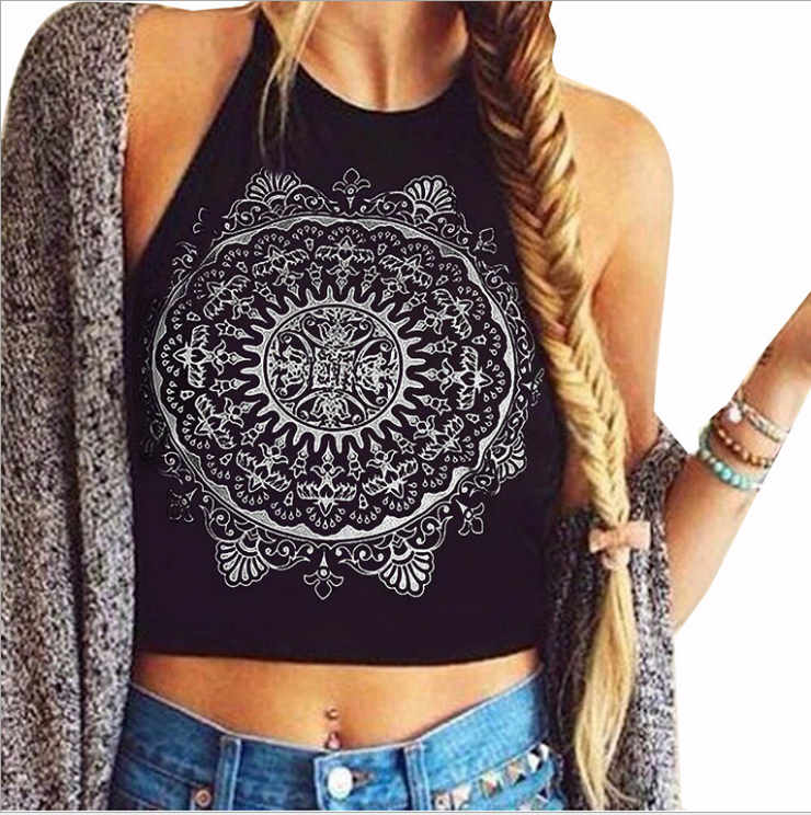 Women's Halter Sexy Round Neck Suspender Seven-point Print Tank Top