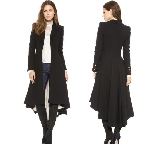 2021 autumn and winter new woolen coat female lapel suit cufflinks folds swallowtail women's woolen coat
