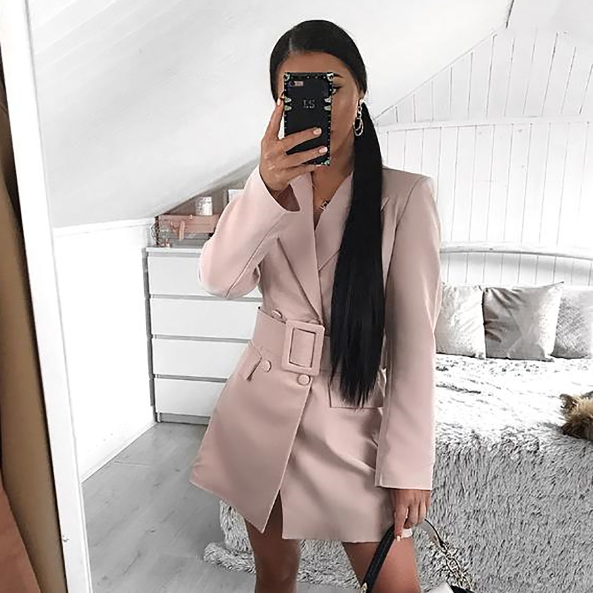Lapel mid-length coat