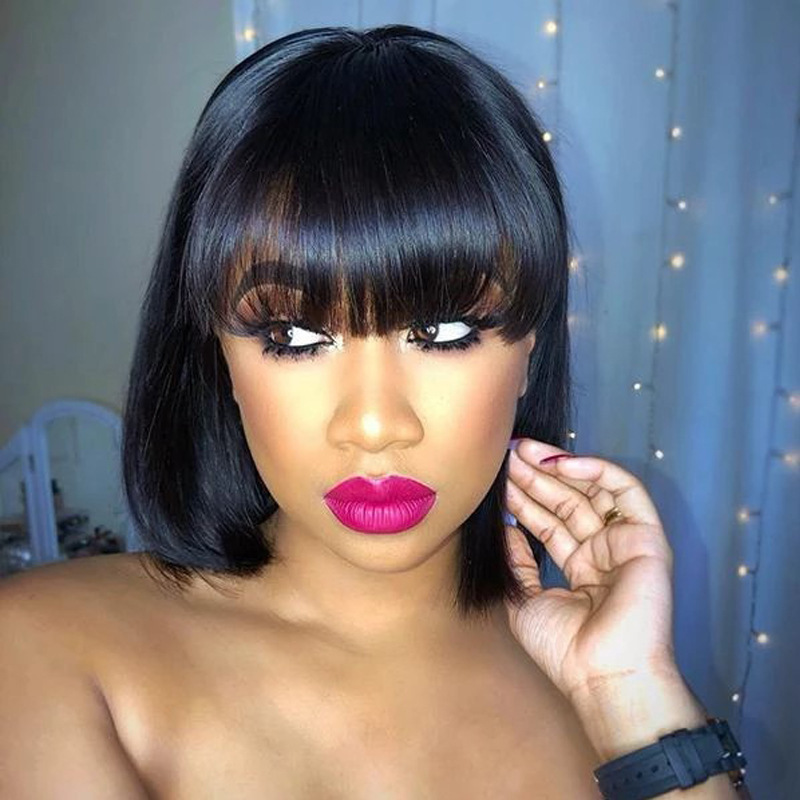 Bang Wig Human Hair Straight Pre Plucked Lace Frontal Wig
