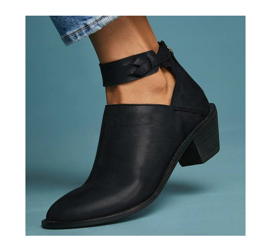 Women Cut Out Booties Buckle Strap Back Zipper Leather Stitch Ankle Casual Boots Female Shoes Calzado Mujer