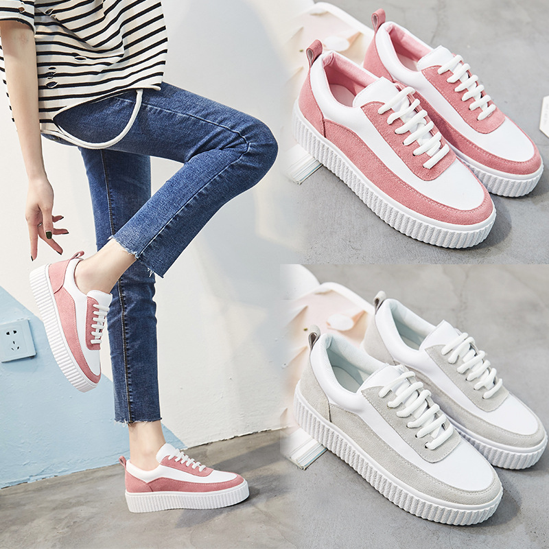 The new fall explosion platform shoes shoes shoes in leather color increased leisure sports students thick bottom shoes