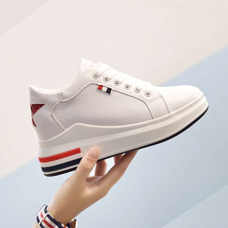 In the autumn of 2021 new Korean women shoes casual shoes wedge sneakers all-match lace white shoes shoes