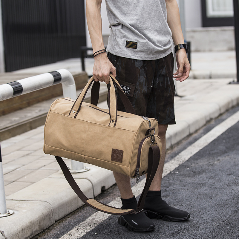 Men's canvas portable travel bag cylinder men's bag lightweight casual cross-border explosion Amazon wish