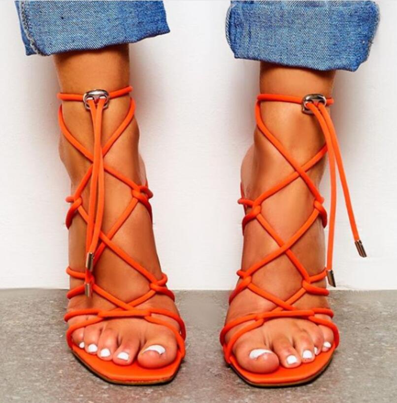 Roman square head hollow female sandals