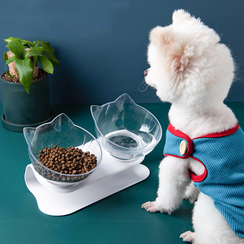 New Inclined Cat Food Bowl Cat Ear Oblique Mouth Transparent Single Pet Bowl